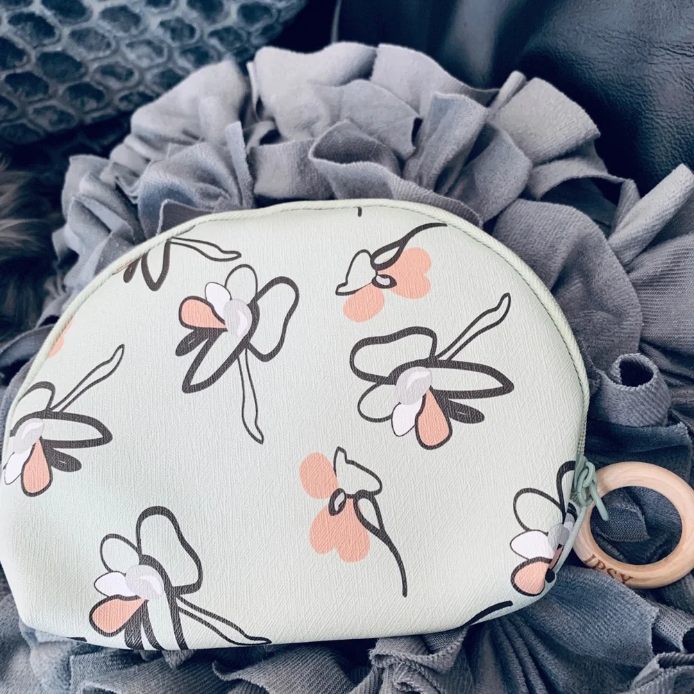 Ipsy Floral Mint Green Cosmetic Glam Bag